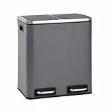 SVITA TM2X15 Treteimer 30 Liter Abfalleimer Inneneimer Mülleimer Design Mülltrennung Papierkorb Küchen-Ordnung Trennsystem Softclose-Deckel Pulverbeschichteter Stahl Grau