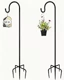 ADTSADDTO Schäferhaken-Aufhängehaken, 2 Stück, 152 cm, verstellbare Höhe, mit 5 Zinken, Metall-Haken für Gartenleuchten, Laternen, Pflanzkörbe, 3-teilige Nähte