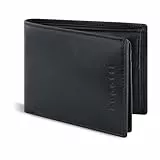 bugatti Romano Geldbörse mit RFID-Blocker, Portemonnaie aus robustem Rindleder Querformat, Geldtasche mit Klappe für Herren, schwarz