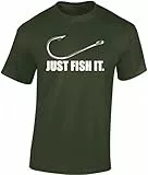 Baddery Angler T-Shirt Herren - „Fish it“ - Lustiges Angel Shirt für Männer - Angelkleidung Geschenk (Army XL)
