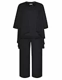 Hanna Nikole Damen Große Größen Chiffon Abendanzug Sets Cocktail Party Festlich Elegant 3-Teiliges Set Rundhals 3/4 Ärmel Und Hohe Taille Hosenanzug Schwarz 54