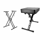 RockJam Xfinity Doublebraced Pre Assembled Keyboard Stand with Locking Straps & Premium Adjustable Padded Keyboard Bench or Digital Piano Stool, Regulär