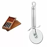 RÖSLE Steakmesser-Set 4-tlg., Hochwertige Steakmesser Schwarz, 4 x 25.2 x 11 cm, 4 Stück & Pizzaschneider, Hochwertiges Pizzamesser mit stabilem Rad, beidseitig geschliffene Klinge, Edelstahl 18/10