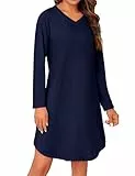 Marvmys Nachthemd Damen Schlafshir Langarm V-Ausschnitt Sleepshirt Frauen Winter Nachtwäsche Frauen Schlafkleid S-3XL
