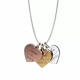 Generisch Personalisierte Halskette mit Gravur | Herzen mit Namen & Geburtsdaten der Kinder | Geschenk Mama | Gold, Silber, Roségold | Edelstahl Wasserfest | Made in Germany
