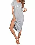 Jahetuul Damen Nachthemd Kurzarm Schlafshirt lang mit Herzmuster Schlafkleid Frau bequemes Nachtkleid Maxikleid Nachtwäsche Sleepshirt Nightdresses