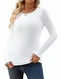 CMTOP Langarmshirt Damen Fleece Thermo Oberteile Winter Rundhals Longsleeve Warme Pullover Langarm Unterhemd Elegant Thermoshirt Tshirts Basic Tops (Weiß, M)