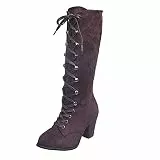 Schnürstiefel, lässig, Retro-Stil, Vintage-Stiefel, dicke Absätze, wadenhoch, Damenstiefel, mittelhohe Wadenlänge, Wildlederstiefel, braun, 39 EU