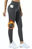 Enjoyoga Thermo Leggings Damen mit Taschen [für Winter] - High Waist Sporthose Laufhose Yogahose Geeignet für Sport und Alltag - S 02(Grau)