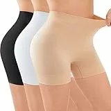 YADIFEN Radlerhose Damen Kurze Hose Shorts Leggings, Sehr Kurz Unter Kleid Rock Anti Scheuern Bequem Hohe Taille Boxershorts Hotpants, Beige+Weiß+Schwarz, S