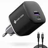 NOVOO Ladegerät USB C 67 W, 2 USB-Ports, Schnellladegerät mit 1 m Ladekabel, Adapter, kompatibel mit iPhone 14 Plus Pro Max MacBook Air iPad Galaxy S23 Steam Deck