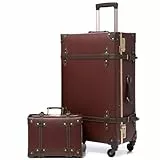 Urecity Koffer Vintage mit Rollen Trolley Koffer Reisekoffer Leicht Retro Hartschalen Koffer 2-Teilig mit 12 Zoll Kleines Köfferchen (Karamellbraun, S(12')+L(26'))