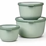 Mepal - Cirqula Multischüssel-Set 3–teilig rund Nordic sage – 500, 1000 und 2000 ml – Verwendbar als Vorratdose, Kühlschrankdose, Gefrierdose, Mikrowellegeschirr & Servierschale mit Deckel