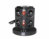 as - Schwabe 8-Fach Mehrfachsteckdose & Induktionsladefläche - 2 m Kabel - Steckdosenwürfel mit 3 USB-Ports - Cube Steckdose - Steckdosenturm, schwarz, 18221