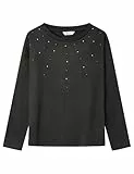 SPRINGFIELD Damen Long Sleeve Round Neck T-Shirt with Frontal Pearls Langarmshirt, grau, Medium