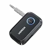 UGREEN Aux Bluetooth Adapter Auto Klinke Bluetooth 5.4 Empfänger Freisprechanruf, Stereo Musik, Dualer Kopplung mit 15 Stunden Spielzeit für Autoradio/Stereoanlage/Headset (Schwarz)