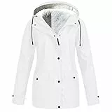 KOG Winterjacke Damen Fleecejacke Wasserdicht Regenjacke Regenmantel Windbreaker mit Kapuze Warme Outdoor Jacken Fahrradjacke Regenjacken Windjacke Wanderjacke Weiß L