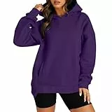 KOG Hoodie für Damen Baumwolle Sweatshirt mit Kapuze Einfarbige Kapuzenpullover Warme Pullover Frau Oberteile Warm Elegant Teenager Mädchen Elegante Locker Kleidung Oberteil Lila M