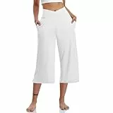 TIMELYE Damen Caprihose 3/4 Freizeithose Outdoor Leichte Sporthose Lockere Traininghose Indoor Yogahose Weites Bein Elastischer Bund Tasche für Casual, Yoga, Fitness