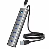 ORICO 7-Port USB-Hub - Aluminium USB Verteiler mit 100 cm Kabel, USB 3.0 5Gbps Datenrate, 5V 3A Type-C Port, Splitter für PC, Laptop, Flash Drive, PS4, Surface, Mobile HDD