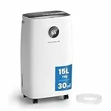 TECXERLLON Luftentfeuchter Elektrisch 15L, 30㎡(110m³), Entfeuchter Elektrisch für Keller Raumentfeuchter Elektrisch mit Touchpanel, 2,5L Wassertank, Schlauchentwässerung, 46dB, 24H Timer, 3 J. Gar