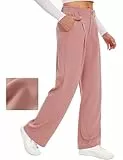 Desol Hosen Damen Waffel Lang Palazzo Hose Elegant Stoffhose Anzughose Damen Weite Sommerhose mit Taschen High Waist Hose Damenhose Weites Bein