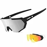 X-TIGER Fahrradbrille, Herren Damen Sportbrille, UV400 mit 5 Wechselgläser,Starker TR90 Frame, mit Montierbarem Brillenband & Ohrhaken, Outdoor-Sport/Radfahren/Laufen/Autofahren/Angeln/Golf