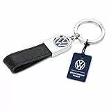 Troika Schlüsselanhänger VW-Logo, Lederschlaufe – VW LEATHER – Leder, Metall – blau, schwarz, silberfarben Original