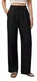 Yommay Damen Hose Business Elegante Leicht Anzughose Locker Casual Dehnbar Hohe Taille Weites Bein Hosen mit Tasche,Schwarz,L