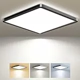 zemty Deckenlampe LED Deckenleuchte Flach, 3Farben - 3000K/4000K/6500K, IP44 Wasserfest Quadrat Badlampe Decke, 2800LM Modern LED Decklit für Flur küche Badezimmer Schlafzimmer Büro,Ø29CM