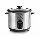 EMERIO automatischer Eco Reiskocher | groß | 2.2L Volumen | Warmhaltefunktion | Antihaftbeschichtung | Glasdeckel | inkl. Reislöffel + Messbecher | Schongarer | 900 Watt | Edelstahl | RCE-132390