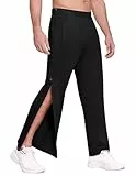 PINSPARK Herren Jogginghose Lang Atmungsaktiv Yogahose Seitlicher Reißverschluss Split Hose Abreißhose Alles schwarz XL