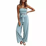 Damen Off Shoulder Jumpsuit Ärmellos Playsuit Split Hosenanzug Romper Schulterfrei Sommer Overall Strampler Trägerlos Breites Bein (Hellblau-m)