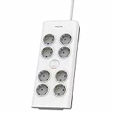 Philips SPN7080WA/10 Steckdosenleiste mit 8 Steckdosen,Stromverriegelung,3.680 W,geflochtenes Netzkabel,2 m hochfest,Sicherheitsverschluss (Prot-LED-Anzeige 900J), weiß