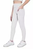 Arshiner Mädchen Leggings Weiß Kinder Lang Sportleggins Einfarbig Hohe Taille Sporthose Basic Elastisch Leggings Jogging Training Yoga Hosen mit Taschen 150/11-12 Jahre