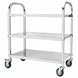 QWORK® 3-Etagen Edelstahl Servierwagen Teewagen Reinigungswagen - 95 x 50 x 95 cm - Leise Räder mit Bremsen