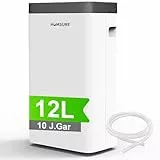 Luftentfeuchter 12L, Entfeuchter elektrisch für Keller, Raumentfeuchter elektrisch 35dB für Räume bis zu 122m³/25m², mit 1.2M Ablaufschlauch, Timer