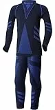 Ladeheid Skiunterwäsche Kinder Funktionsunterwäsche Set Langarm Shirt Lange Unterhose Thermoaktiv LAGI009 (Schwarz/Marineblau, 134-140)