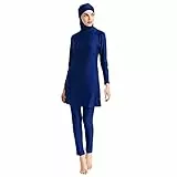 Muslimische Damen-Bademode, 3-teilig, volle Abdeckung, langärmelig, Badeoberteil mit Hijab-Hose, Burkini bescheidener Badeanzug, einfarbig, islamisches Badeanzug, Übergröße, marineblau, XL