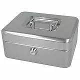 Westcott Geldkassette abschließbar (20 cm) Silber | Abschließbare Box aus Stahlblech mit 2 Schlüsseln | Herausnehmbare Einlage für Münzen mit 3 Fächern | E-51001 SILVER