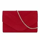 MEGAUK Damen Samt Clutch Elegante Abendtasche Wildleder Handtasche Envelope Tasche Unterarmtasche mit Kette für Hochzeit Wedding Prom Party Rot