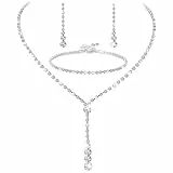 Telooco Hochzeit Brautschmuck Set Silber Kristall Strass Hochzeitsschmuck Damen Halskette Armband Ohrringe Schmuckset Strass Braut Halsketten Tropfenohrringe Party Hochzeits Strassschmuck
