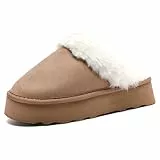 Waysoland Hausschuhe Damen,Warme Damen Plattform Hausschuhe Memory Foam rutschfest Kunstfell bequeme Winter Pantoffeln Drinnen Draußen(Beige,38/39 EU)