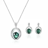 FDEETY Schmuck Schmuckset Damen Kristall Anhänger Halskette und Ohrring Set Brautschmuck Hochzeit Set Hochzeitsschmuck Grün