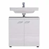 trendteam smart living - Nightlife - Waschbeckenunterschrank - Weiß - Waschtisch mit 2 Türen und 1 Einlegeboden - (BxHxT) 65 x 63 x 35 cm - silberfarbene Metallgriffe
