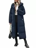 Vancavoo Wintermäntel Damen Lang Winterjacke Winter Daunenmantel Warm Steppmantel Jacke Mäntel Winterparka Daunenjacke mit Kapuze,Marineblau,L