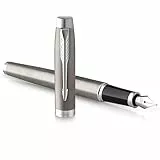 Parker IM Füller | Edelstahl mit Chrom-Zierteilen | Füllfederhalter mit feiner Feder und blauer Tinte | Geschenkbox