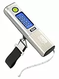 Dr.meter Kofferwaage für Reisen mit Maßband, Praktische Kofferwaage Digital mit Haken (50kg/110lb) mit LCD-Display und Überlastalarm. Integriertes Maßband für Reisen Inkl. Batterien Silber