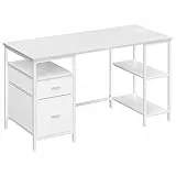 VASAGLE Computertisch, Bürotisch, Schreibtisch, mit 3 Ablagen, 2 Schubladen, 140 x 60 x 76 cm, fürs Büro, Wohnzimmer, moderner Stil, ahornweiß-wolkenweiß LWD104WF01