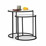 Relaxdays Beistelltische 2er Set, Satztisch, Sofatisch, mit Glasplatte, untereinander passend, HBT 50,5x50x50cm, schwarz